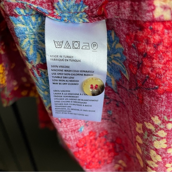 Maeve Floral Button Down Shirt GUC - Red (S) - Picture 6 of 7